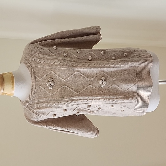 Jumper 1234 cashmere buff short sleeve Aran crew hand applied bobbles sweater. - Picture 1 of 13